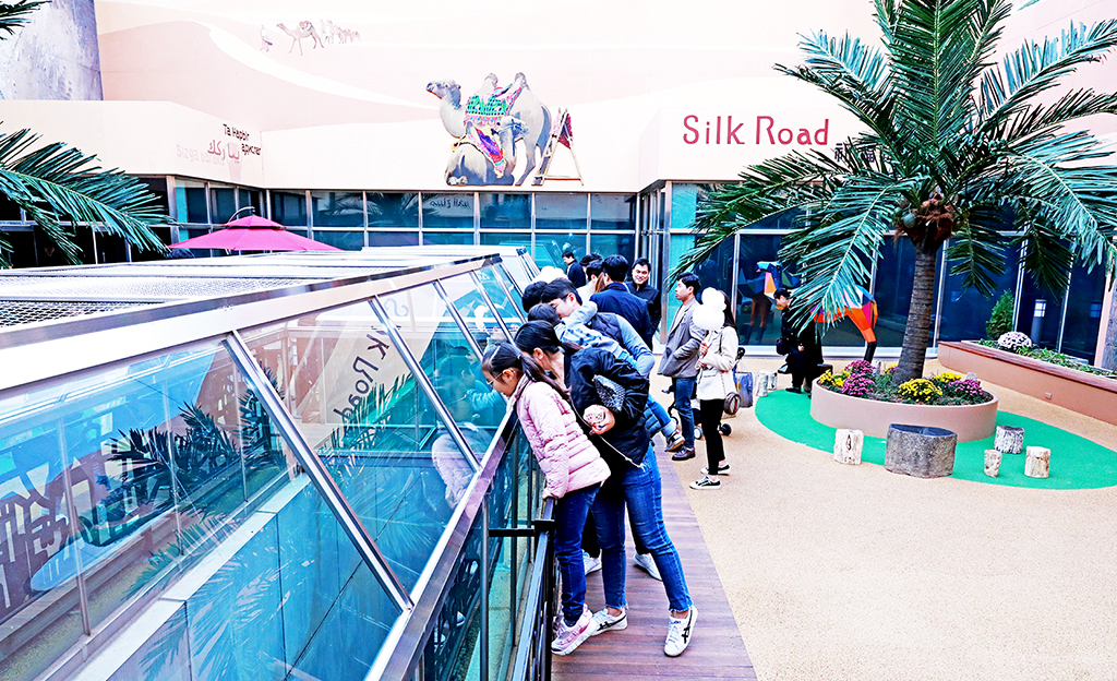 경주타워 오아시스 정원 내에 설치된 스카이워크에서 관람객들이 즐거운 시간을 보내고 있다.